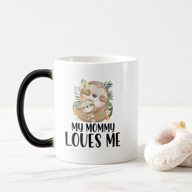 Caneca Mágica Mamãe e Bebê, Minha Mamãe me ama tropical (Com Donut)