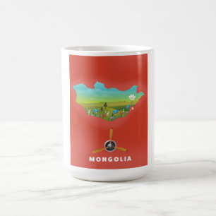 Caneca Mágica Mapa ilustrado da Mongólia, pôster de turismo.