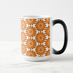 Caneca Mágica Margaridas laranjas em estilo anos 70