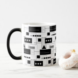 Caneca Mágica Meio século Abstrato preto branco e Cinza  preto