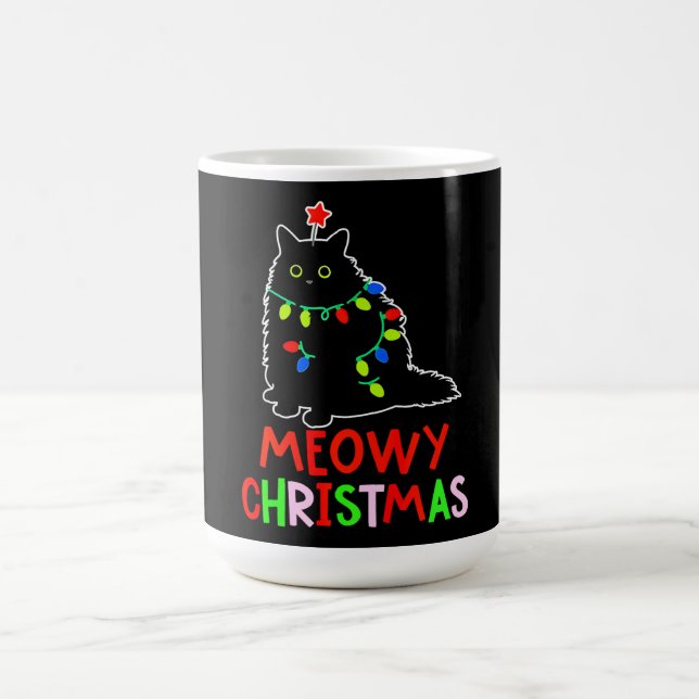 Caneca Mágica Meowy Christmas Xmas Lights Black Cat Pajamas  (Center)