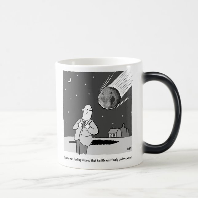 Caneca Mágica Meteoro Engraçado Atacando o Desastre na Terra (Direita)