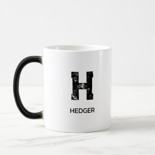 CANECA MÁGICA MINIMALISTA LETRA ÚNICA PRETA MONOGRAMA NOME BRANC