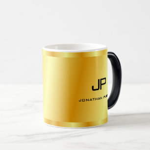 Caneca Mágica Modelo Personalizado de Monograma Dourado Faux