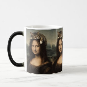 Caneca Mágica Mona Lisa Com Gato Adormecido                     
