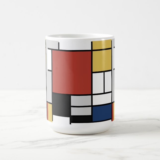 Caneca Mágica Mondrian Painting Red Plane Yellow Black Cinza Blu (Center)