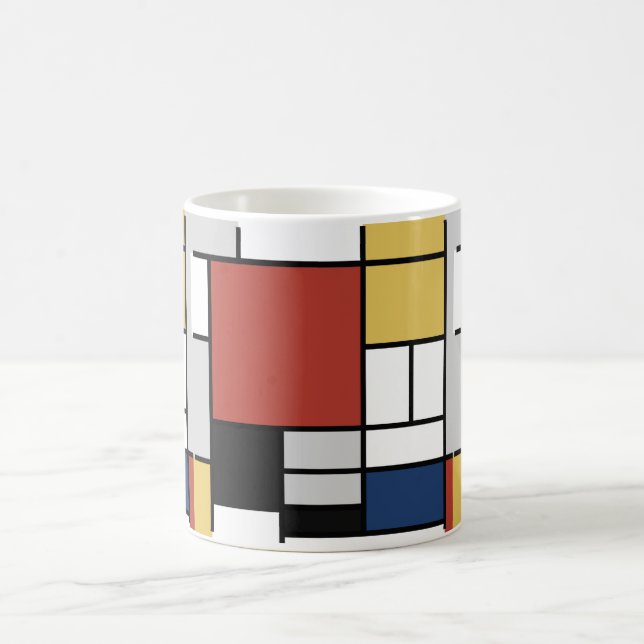 Caneca Mágica Mondrian Painting Red Plane Yellow Black Cinza Blu (Centro)