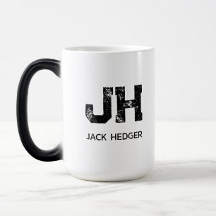 CANECA MÁGICA MONOGRAMA DE NOME DE DUAS LETRAS PRETO MINIMALISTA