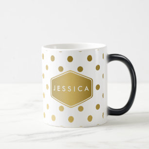 Caneca Mágica Monograma Dourado do teste padrão de bolinhas do
