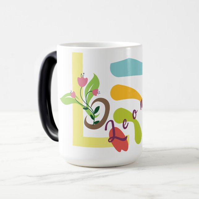 Caneca Mágica Monograma Personalizável Mug de Café com Design Fl (Frente Esquerda)