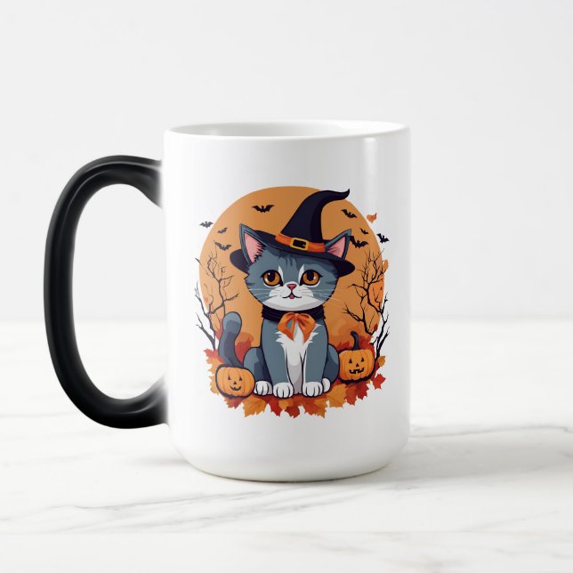 Caneca Mágica Morphing Grande Gato De Halloween Bonito (Esquerda)