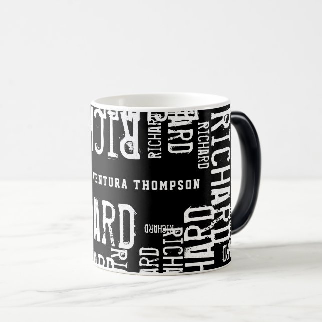 Caneca Mágica Mug de Nome Branco Preto Moderno (Frente Esquerda)