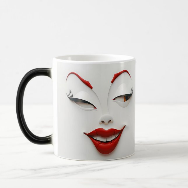 Caneca Mágica Mug Magic Sarcastic Women Face with Red Lips (Esquerda)