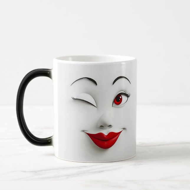 Caneca Mágica Mug Magic Sarcastic Women Face with Red Lips (Esquerda)