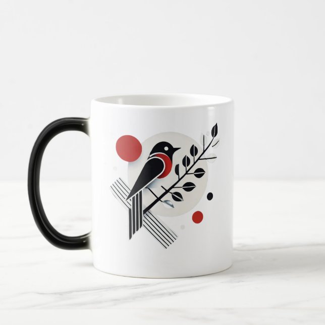 Caneca Mágica Mug Moderno de Arte Mínima de Aves - Preto, Branco (Esquerda)