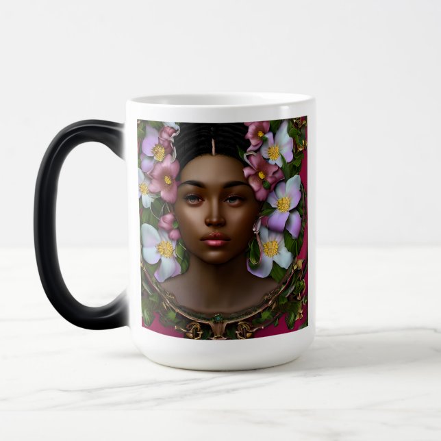 Caneca Mágica Mulher Serena Afro-Americana com Flores (Esquerda)