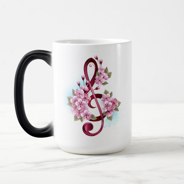Caneca Mágica Musical treble clef notes with Sakura flowers (Esquerda)