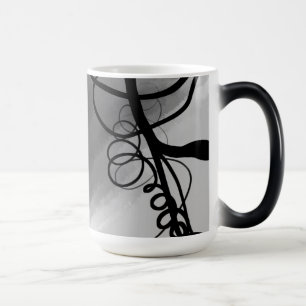 Caneca Mágica Na grade: Cinza Abstrato, Preto e Branco