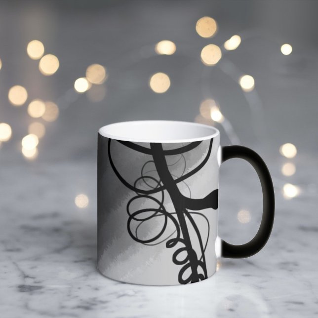 Caneca Mágica Na grade: Cinza Abstrato, Preto e Branco (Criador carregado)