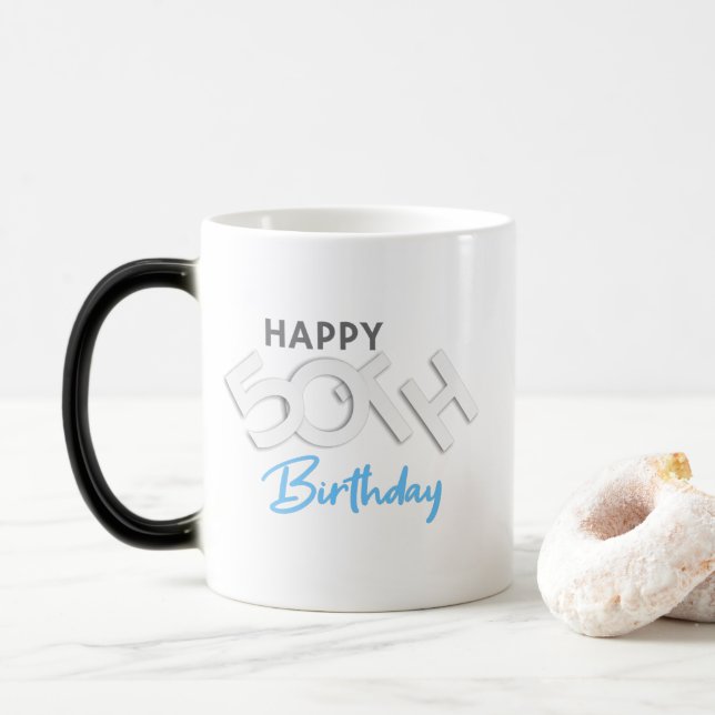 Caneca Mágica Na moda Happy 50th Birthday Typografia (Com Donut)