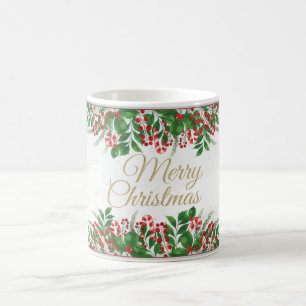 Caneca Mágica Natal bonito com flores de flores de amora vermelh