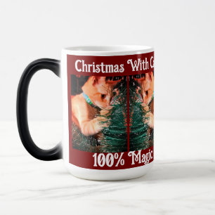 Caneca Mágica Natal Com Gato Texto da foto personalizado