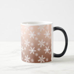 Caneca Mágica Natal Dourado com flocos de neve brancos