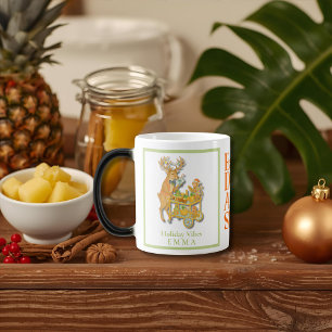 Caneca Mágica Natal Tropical Coma, Beba e Puxe o Trenó