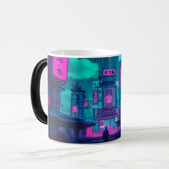 Caneca Mágica Neon Cyberpunk City Futuristic Gamer (Frente Esquerda)