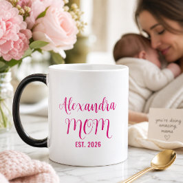 Caneca Mágica Nome da Mãe Personalizado Estabelecido Script Rosa