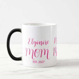 Caneca Mágica Nome de Mãe Elegante Estabelecido Script Rosa