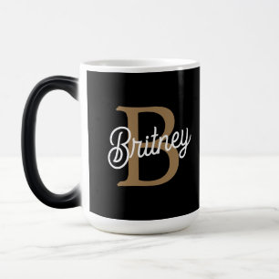 Caneca Mágica Nome do Monograma Elegante Moderno Script Dourado