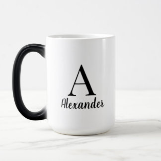 Caneca Mágica Nome do Monograma Preto Moderno Personalizado