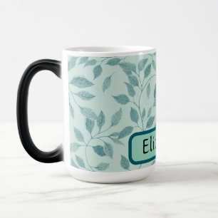 Caneca Mágica Nome Personalizado Botânico Verde Azul