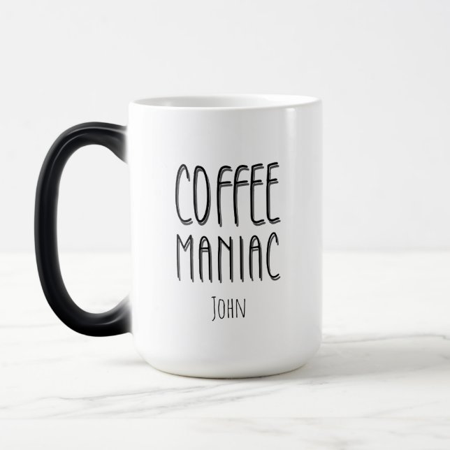 Caneca Mágica Nome Personalizado Café Maniac - Engraçado (Esquerda)