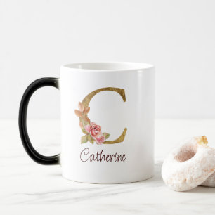 Caneca Mágica Nome Personalizado Folha de Ouro Rosa Cor-de-rosa