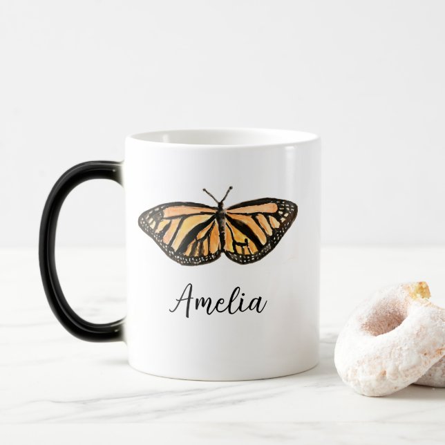Caneca Mágica Nome Personalizado Monarch Butterfly Painting Inse (Com Donut)
