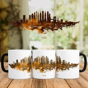 Caneca Mágica Nova Iorque Skyline Watercolor em laranja