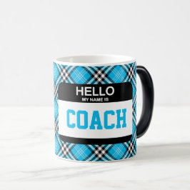 Caneca Mágica Olá Meu Nome É COACH Nametag Sports Blue Xadrez