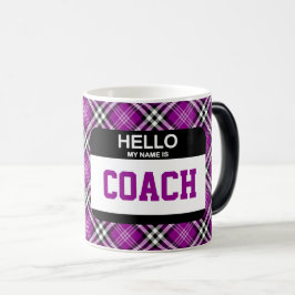Caneca Mágica Olá Meu nome é COACH Sports Nametag Xadrez Purple