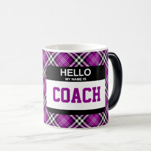 Caneca Mágica Olá Meu nome é COACH Sports Xadrez Purple