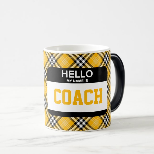 Caneca Mágica Olá, Meu Nome É CoACH Xadrez Team Dourado Sports (Frente Esquerda)
