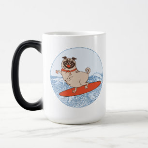 Caneca Mágica Onda montando cachorro feliz no surfboard
