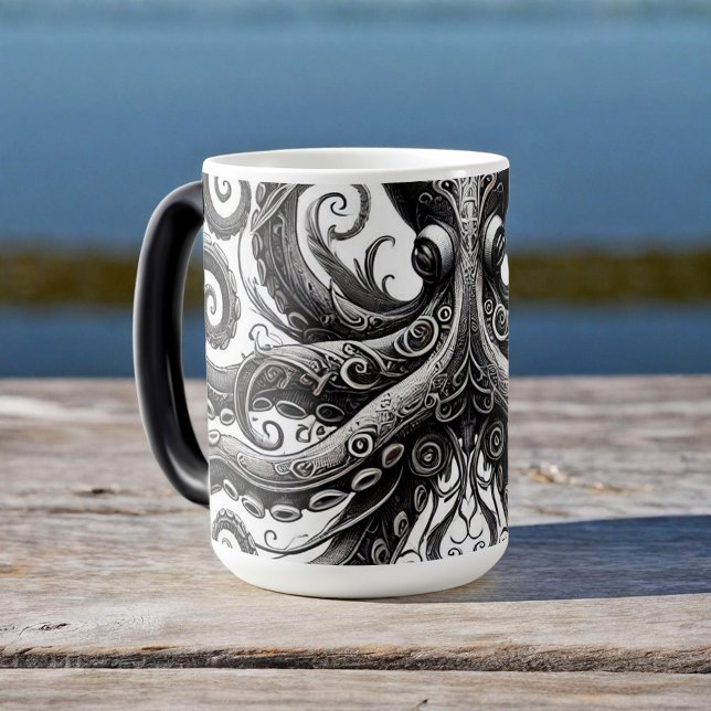 Caneca Mágica Ornamentado de Octopus Kraken Steampunk Black (Criador carregado)