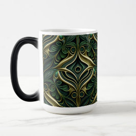 CANECA MÁGICA ORNAMENTADO ESCURO VERDE E PADRÃO DE DECO DE ARTE 