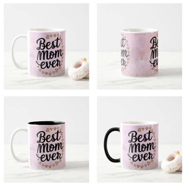 Caneca Mágica Ouro Hearts Trendy Script Melhor Mãe Alguma Vez Mo (Golden Hearts Trendy Script Best Mom Ever Modern Mug)