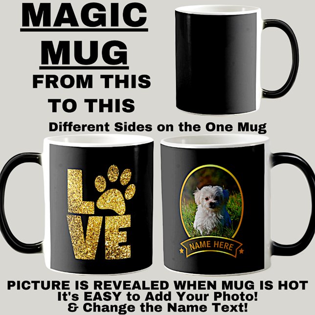 Caneca Mágica Ouro Paw Love - Add Your Dog Photo & Name Here (Am (Criador carregado)