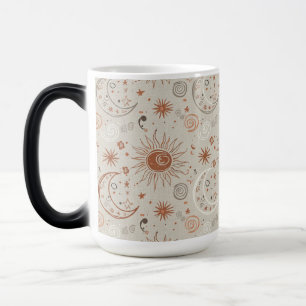 Caneca Mágica Padrão Boho Sol e Lua