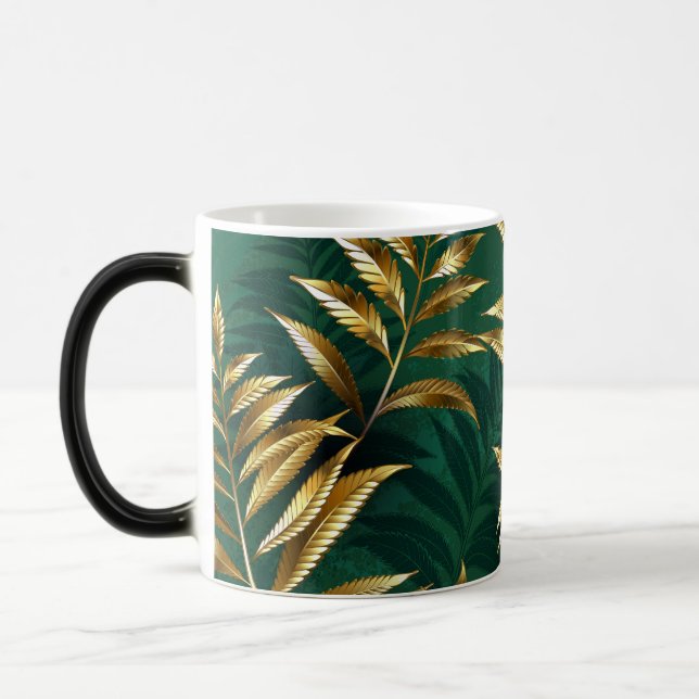 Caneca Mágica Padrão contínuo com samambaias douradas (Esquerda)