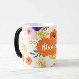 Caneca Mágica Padrão contínuo de folhagem com nome personalizado